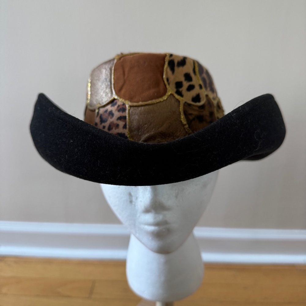 Vintage Animal-Print Patchwork Women's Wool Brim Doeskin Hat